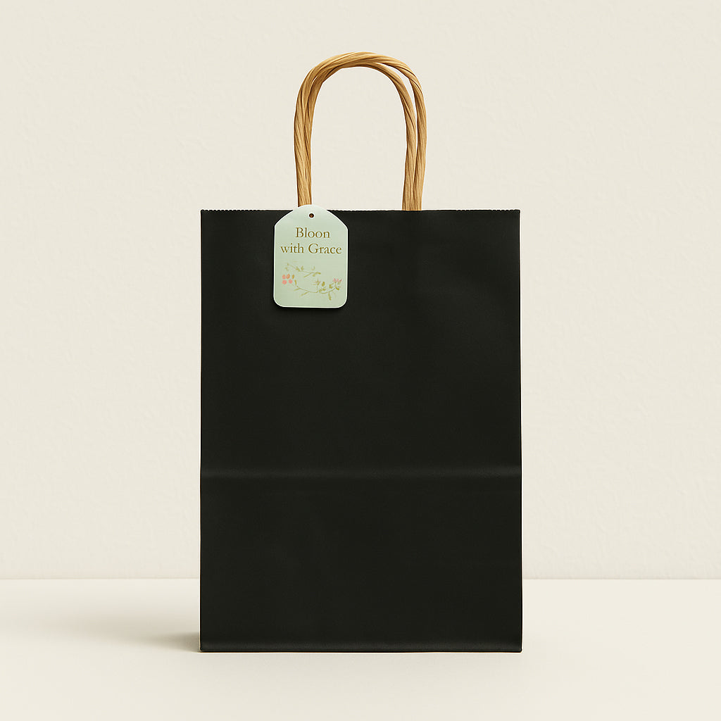 Craft Solid Colour Bag(2PCS/42*31*12CM) - Black kraft paper bag with sturdy handle for gifting.