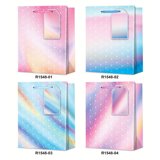Colouful Gift Bag(18*24*8CM/R1548S) in various pastel colors with starry designs.