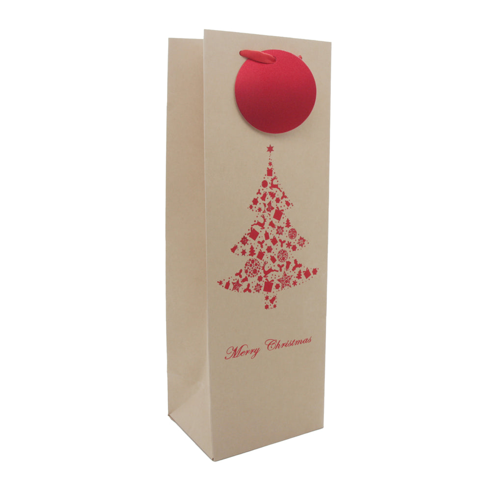 X-mas Wine Bag CFT(36*12*10CM/M1052) featuring a Christmas tree design and red ornament.