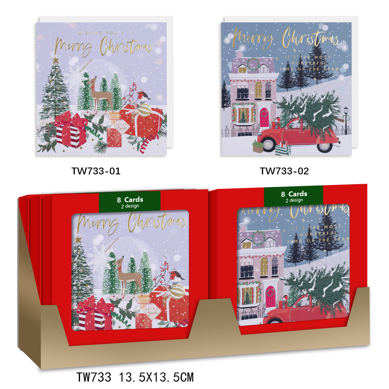 X-mas Pack Card SQ(8PCS/TW733) featuring festive designs and holiday packaging.