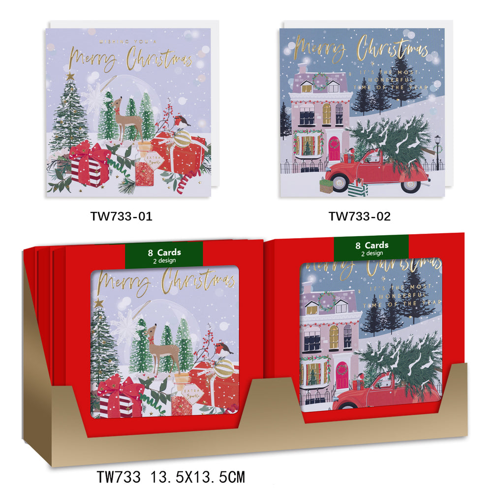 X-mas Pack Card SQ(8PCS/TW733) featuring festive designs and holiday packaging.