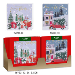 X-mas Pack Card SQ(8PCS/TW733) featuring festive designs and holiday packaging.