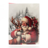X-mas Melody Card(XC383) featuring Santa Claus with a reindeer in a snowy landscape.