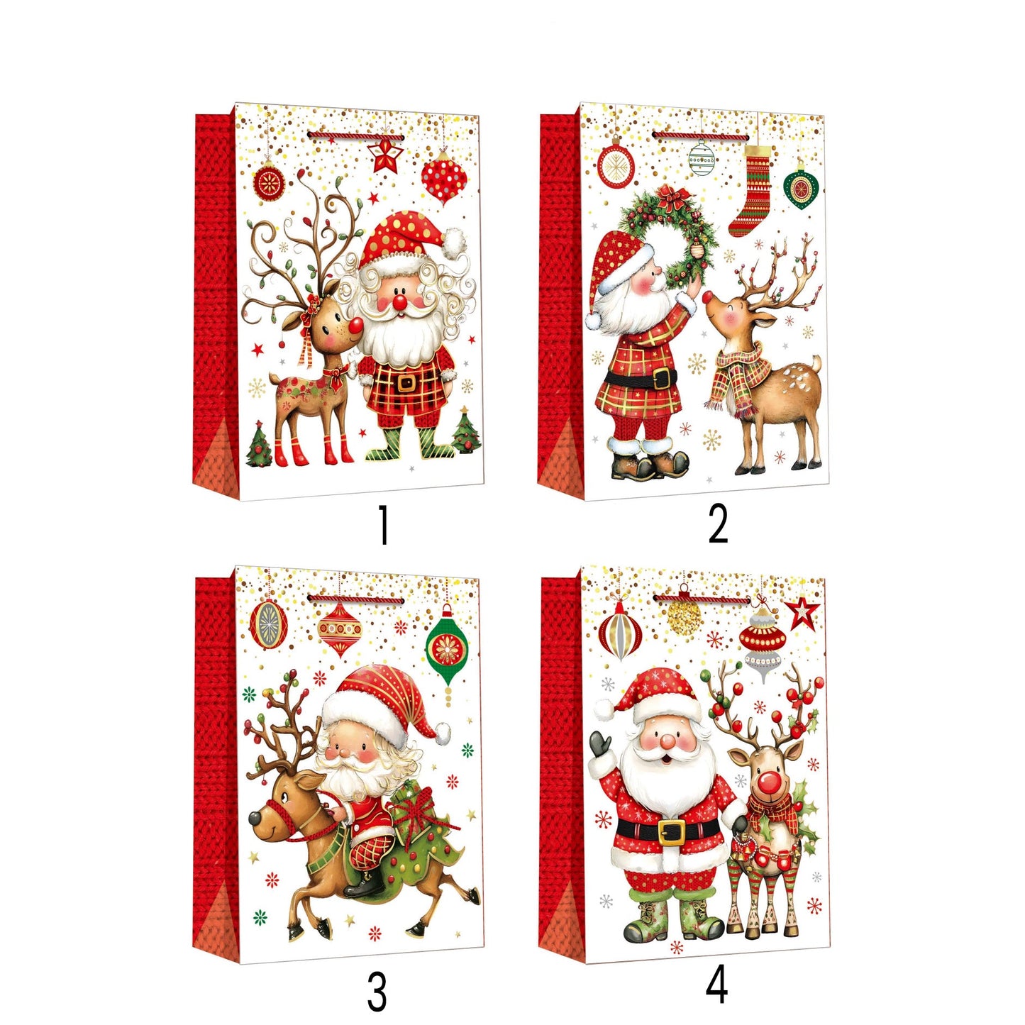 Cute Santa & Reindeer Gift Bag(26*32*10CM/770M) featuring festive designs in four colorful variations.