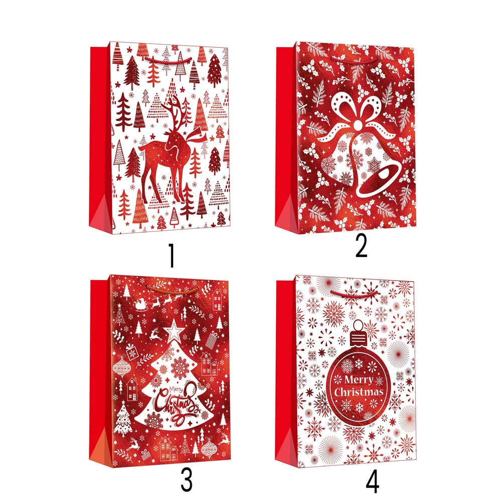 Red Metallic Christmas Gift Bag(18*23*10CM/789S) collection featuring festive designs and vibrant red colors.
