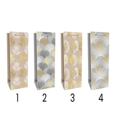 Wine Bag(35*12*10CM/066D) set of four stylish ornate wine bags featuring gold and silver leaf designs.
