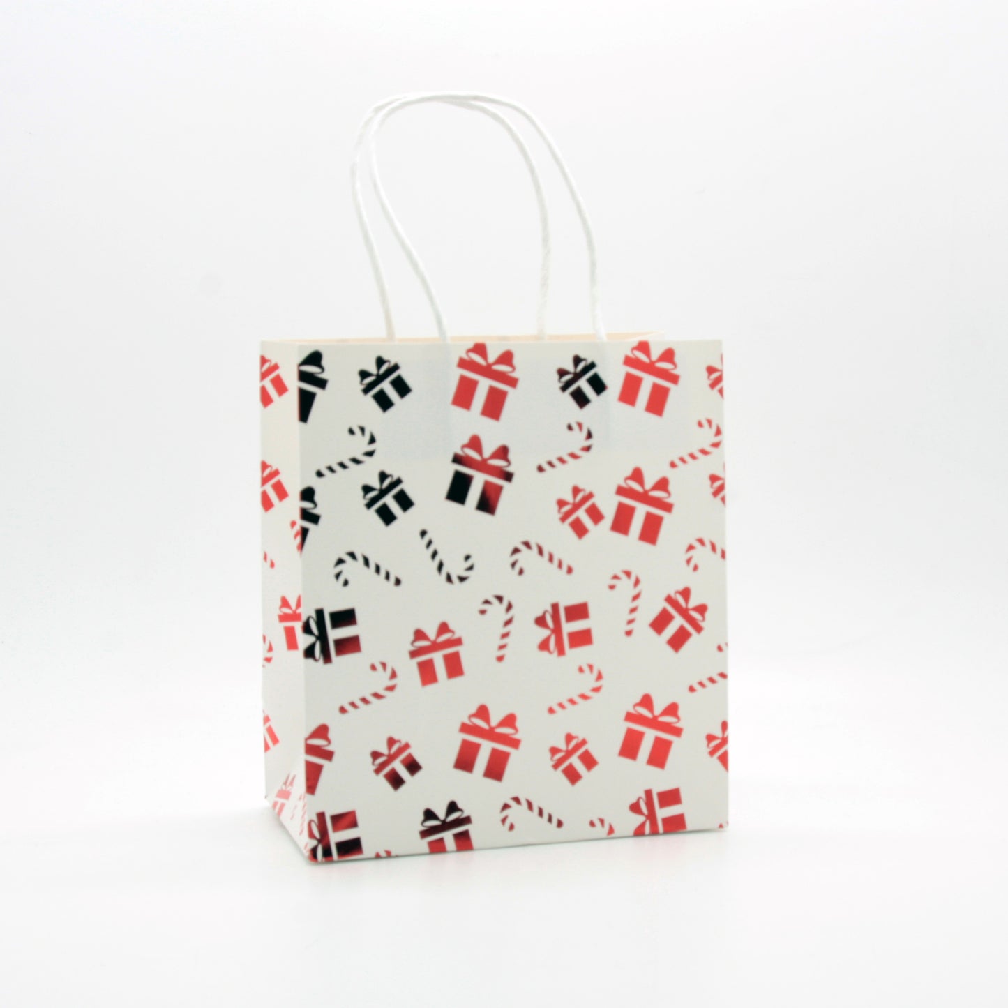 Foil Christmas Paper Bag(31*24*12CM/9183L) featuring festive gift patterns and candy canes.