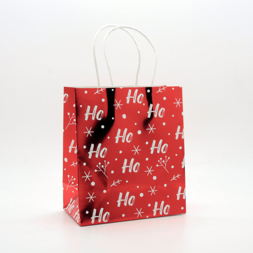 Foil Christmas Paper Bag(31*24*12CM/9183L) with festive red design and handles, perfect for holiday gift giving.