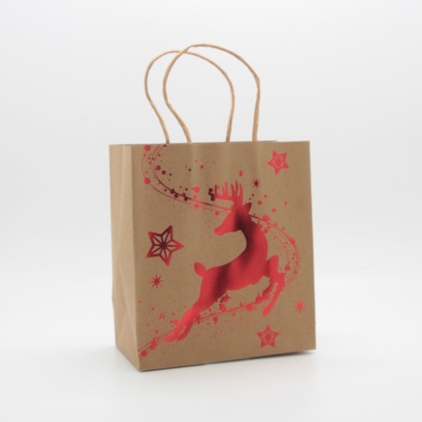 X-mas Craft Gift Bag(15*17*8CM/9182S) featuring a red reindeer design on a brown background.