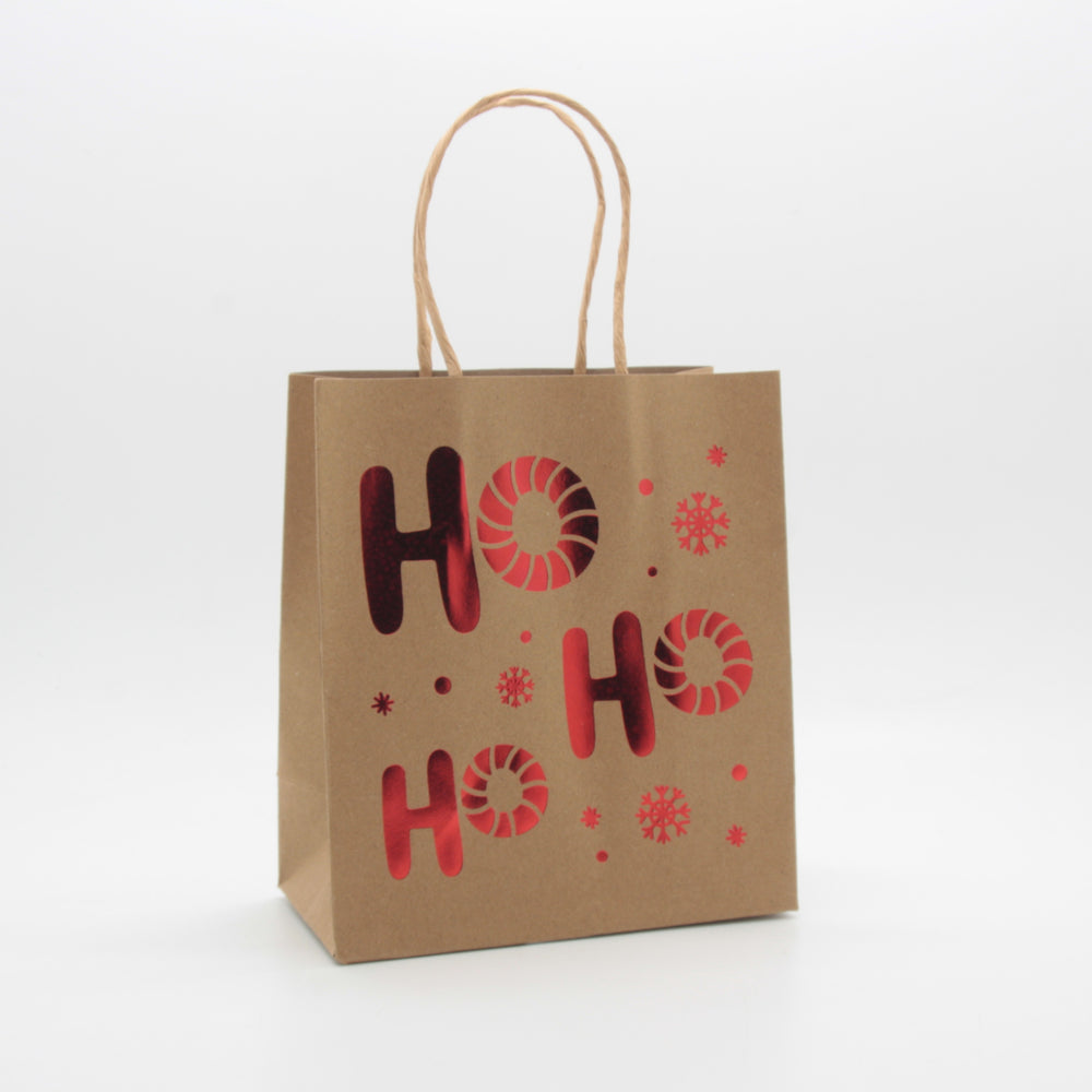 X-mas Craft Gift Bag(15*17*8CM/9182S) with festive 'HO HO HO' design in red and brown.