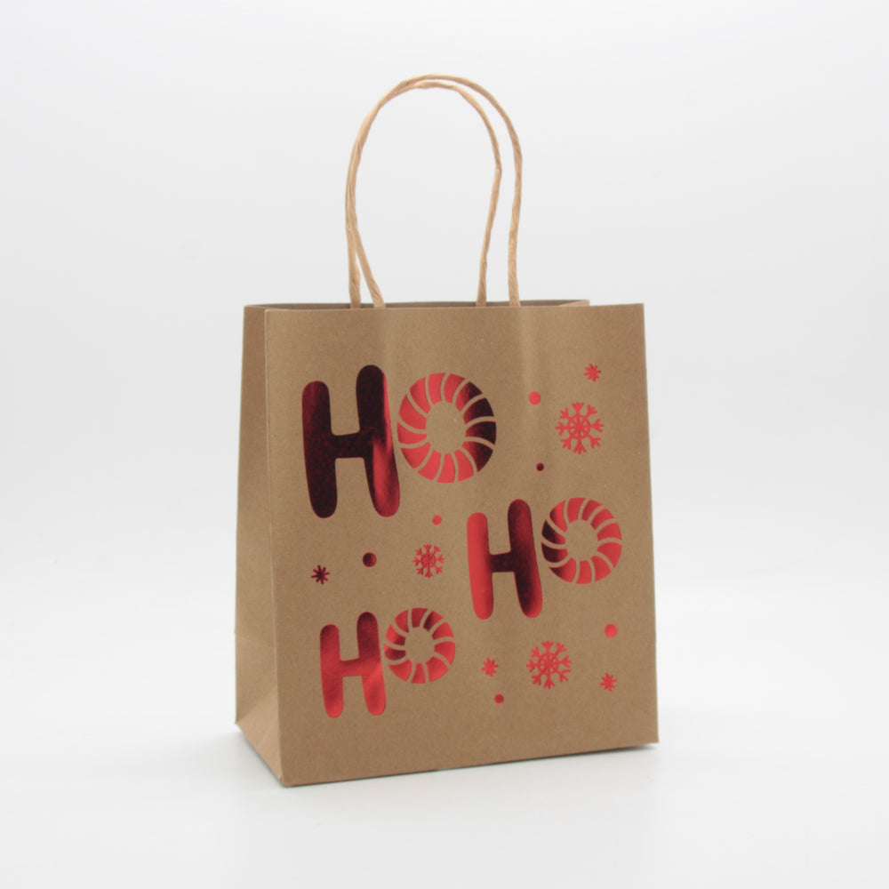 X-mas Craft Gift Bag(18*21*10CM/9182M) featuring festive Ho Ho Ho design in red on kraft paper.