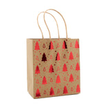 X-mas Craft Gift Bag(31*24*12CM/9182L) with red and gold tree prints on kraft paper.