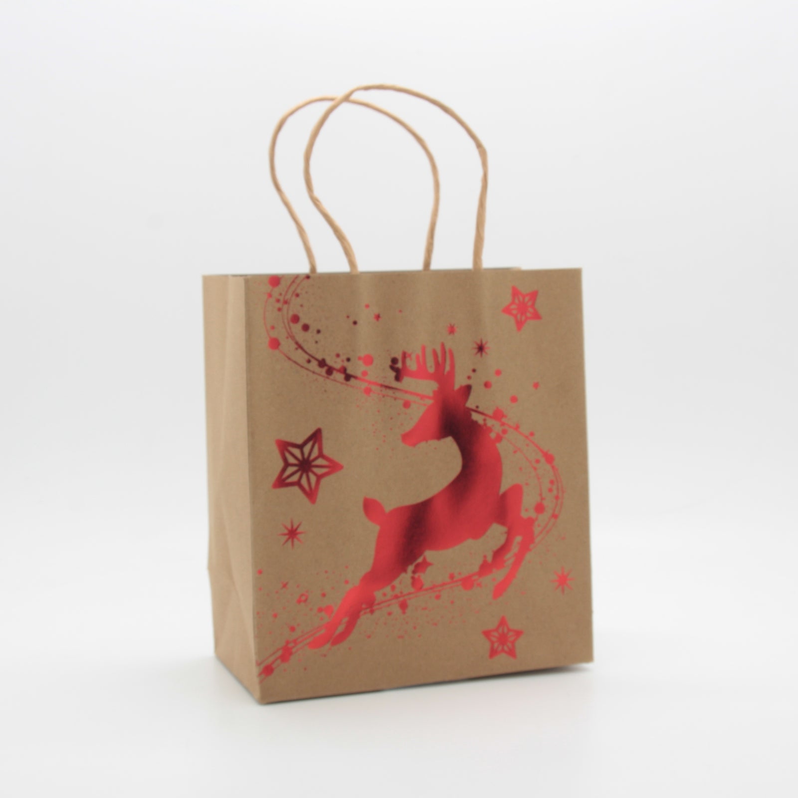 X-mas Craft Gift Bag(31*24*12CM/9182L) with red reindeer design and handles for holiday gifting.