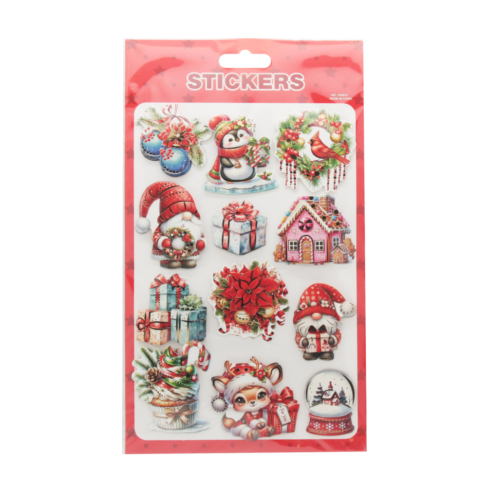 Christmas Sticker(1035) featuring festive designs like Santa, gifts, and winter elements.