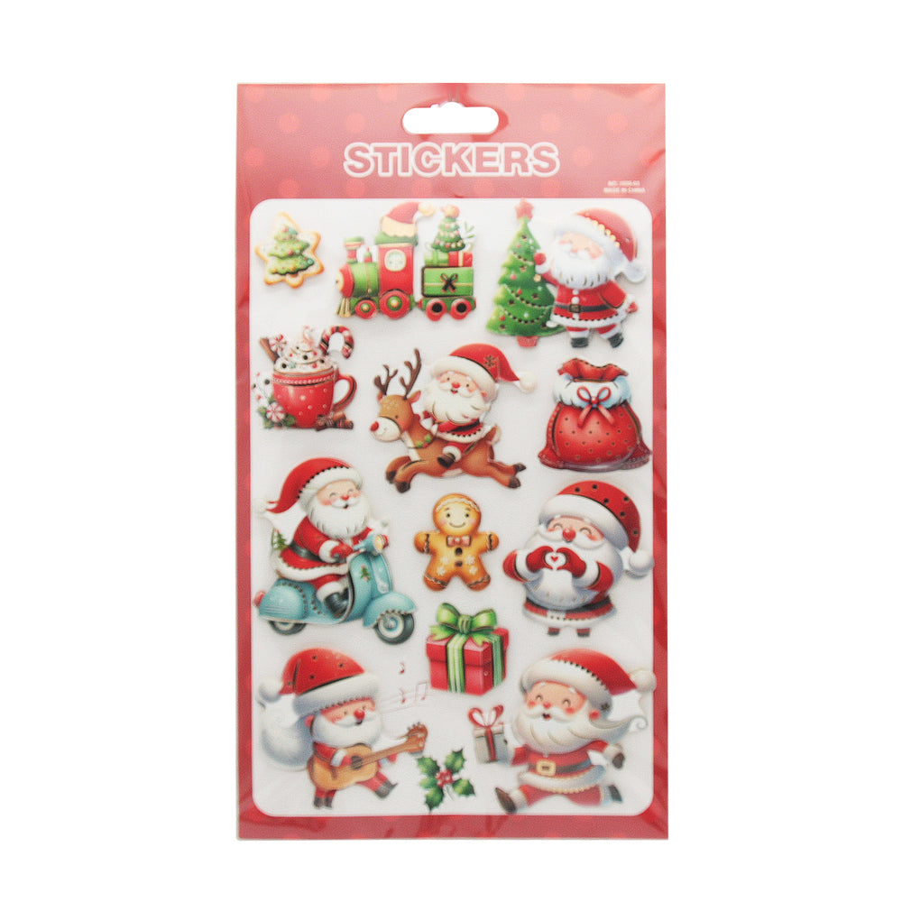 Colorful Christmas Sticker(1035) sheet featuring Santa, reindeer, gifts, and festive holiday decorations.