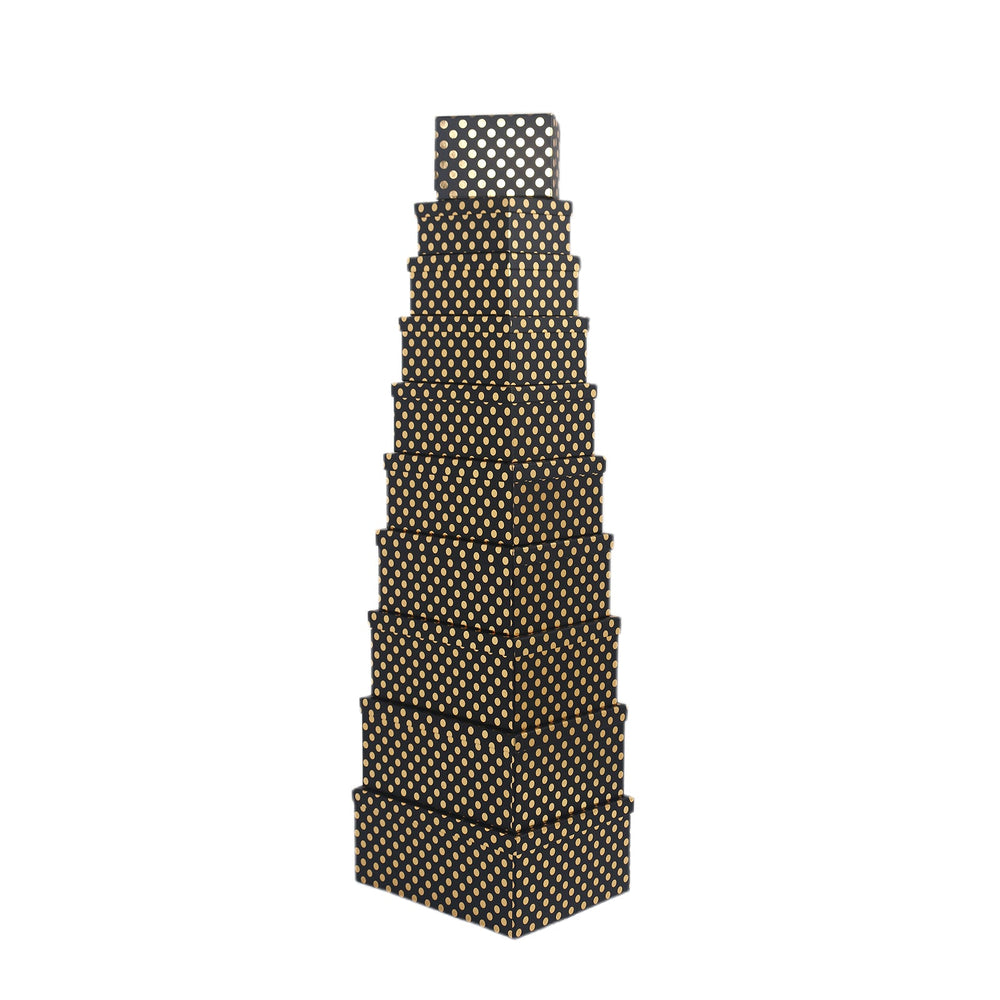 10PCS Gold Dot Black Gift Box Whole Set displayed in a stylish stacked arrangement.
