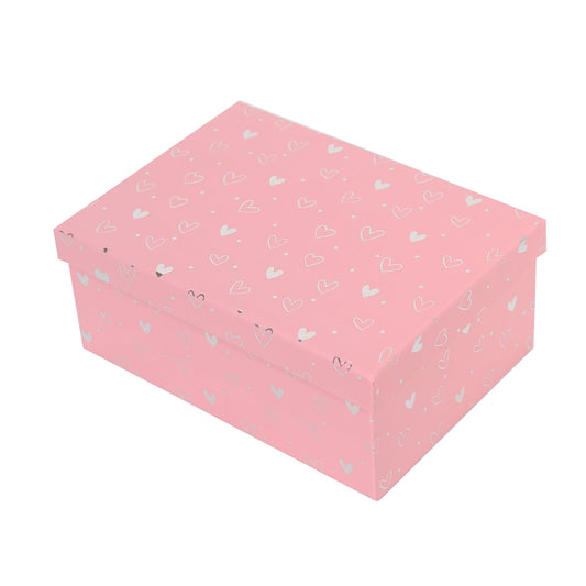 4/10 Silver Heart Pink Gift Box(31*23*13.5CM) displayed with heart patterns on a pink background.