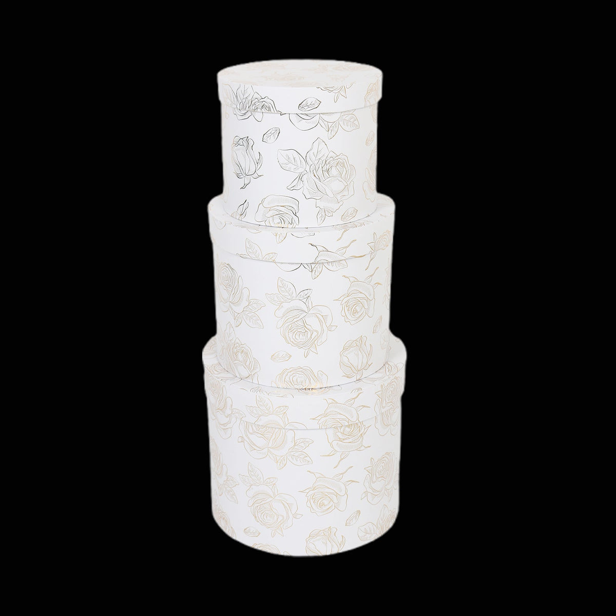 3PCS Gold Rose White Round Gift Box Whole Set