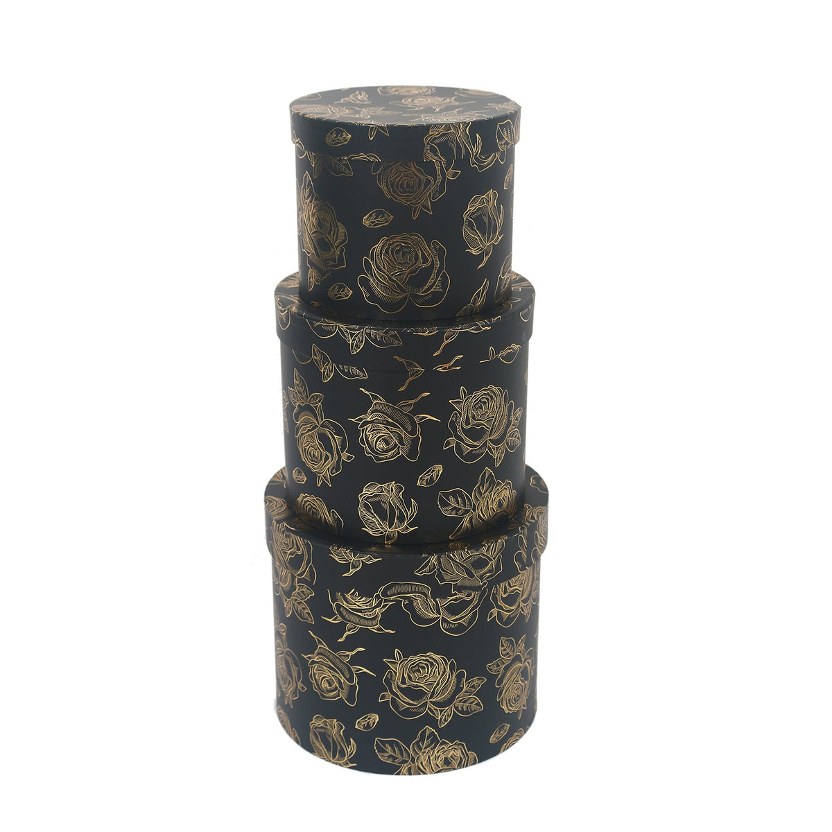 3PCS Gold Rose Black Round Gift Box Whole Set