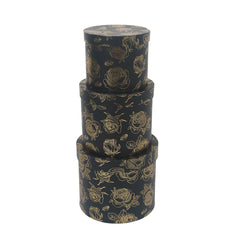 3PCS Gold Rose Black Round Gift Box Whole Set