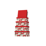 5PCS Red Truck Christmas Gift Box Whole Set stacked in festive red and green design.