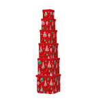 6PCS Christmas Tree Gift Box Whole Set in festive red with Christmas tree patterns for holiday gifting.