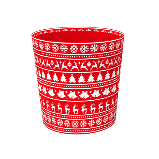 Christmas Round Bucket R&W Design(18*18*18CM) with festive red and white patterns.