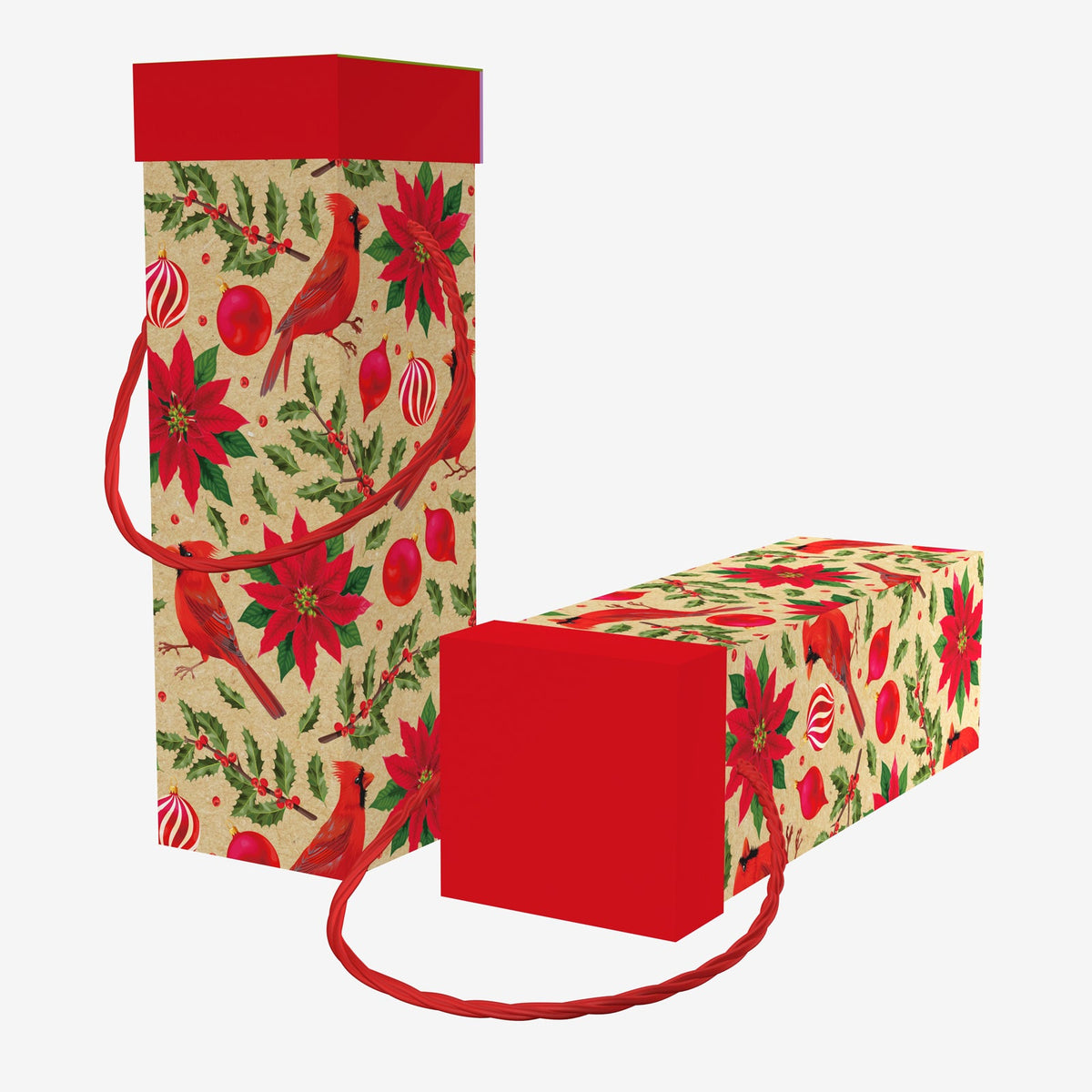 Christmas Floral Wine Box Red Top(10.5*10.5*33.5CM) featuring festive design with red accents and holiday motifs.