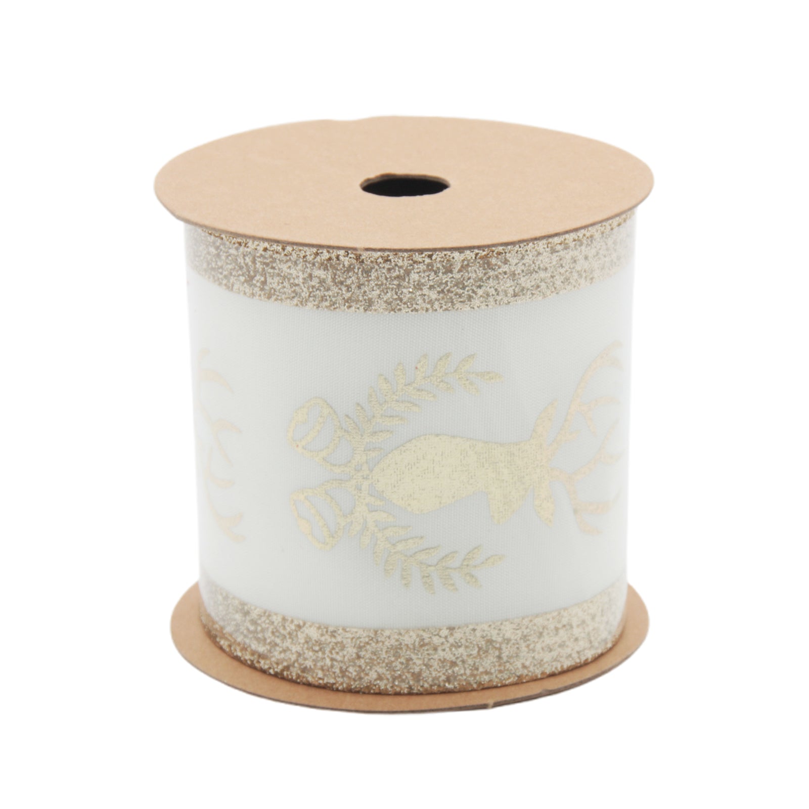 Deluxe Gold Holiday Ribbon(6.3CM*3YDS) featuring a sparkling design for festive decorations.