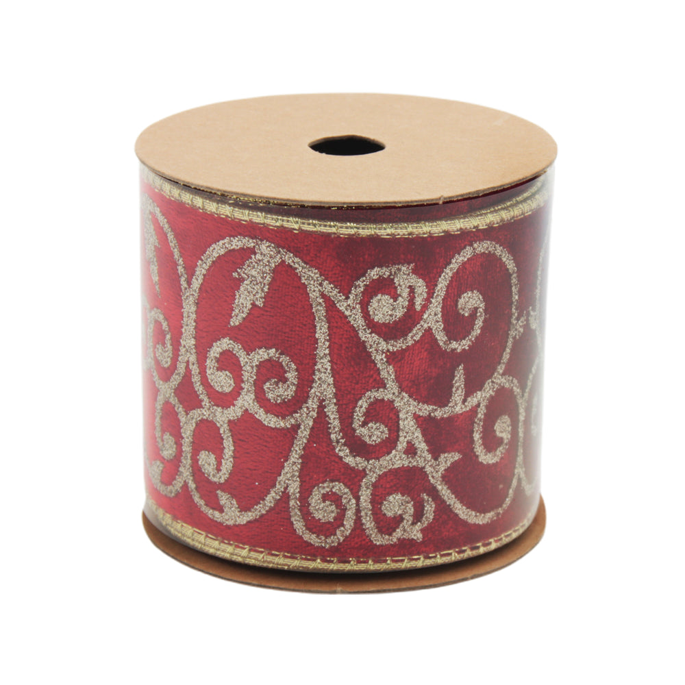 Classic Red & Gold Christmas Ribbon(6.3CM*3YDS) in a decorative spool for holiday decorating projects.