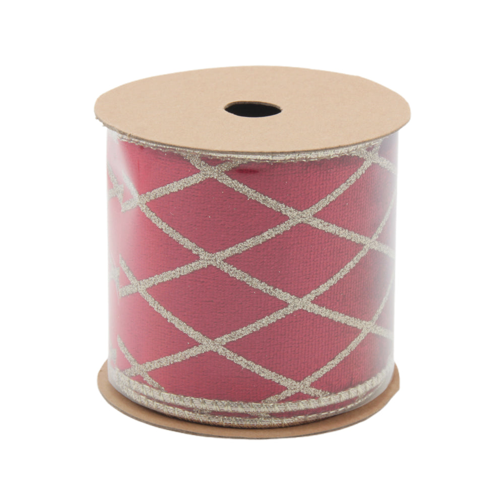Classic Red & Gold Christmas Ribbon(6.3CM*3YDS) on a spool with gold design, perfect for holiday decor.