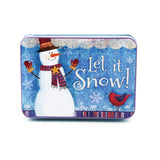 Christmas C.D Tin Box(9*6.5*2.8CM) featuring a snowman and festive design for holiday gifts.