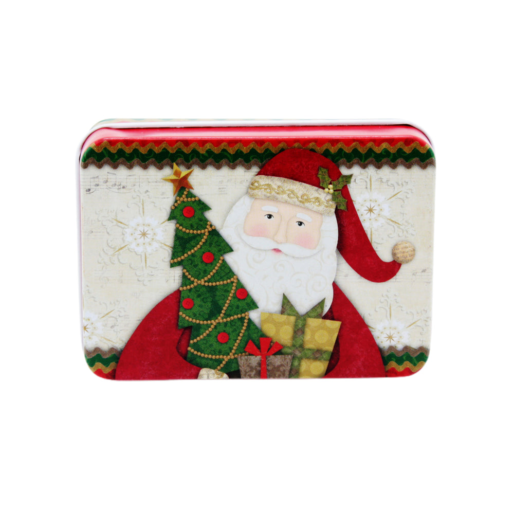 Christmas C.D Tin Box(9*6.5*2.8CM) featuring Santa Claus and Christmas tree design.