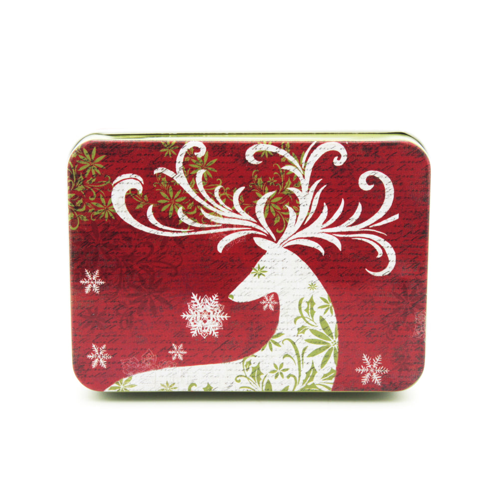 Christmas C.D Tin Box(9*6.5*2.8CM) with festive reindeer design on a red background