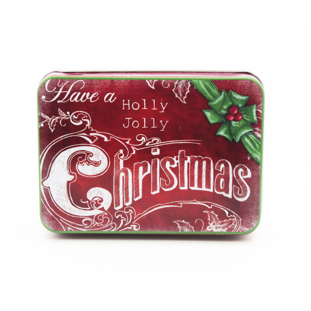 Christmas C.D Tin Box(9*6.5*2.8CM) with festive red design and holly decoration.