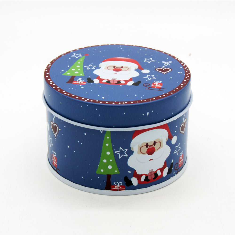 Christmas RD Tin Box(7.5*5CM) with Santa design and Christmas trees, perfect for holiday gifting.