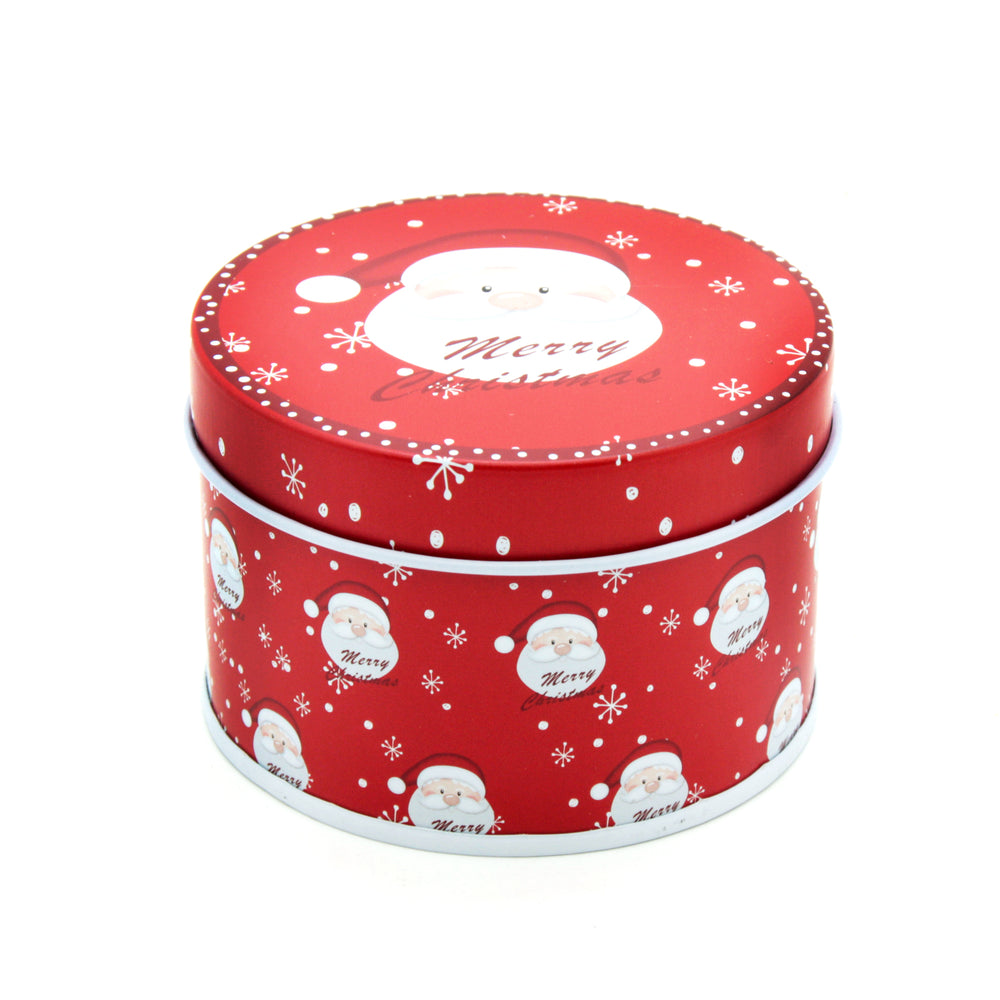 Christmas RD Tin Box(7.5*5CM) with festive Santa design and snowflakes for holiday gifting.