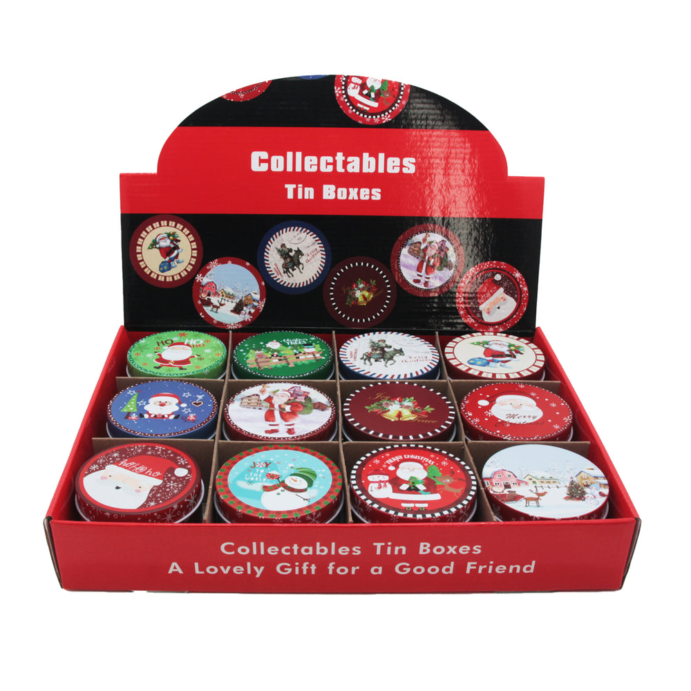 Colorful display of Christmas RD Tin Box(7.5*5CM) collection, perfect for holiday gifting.