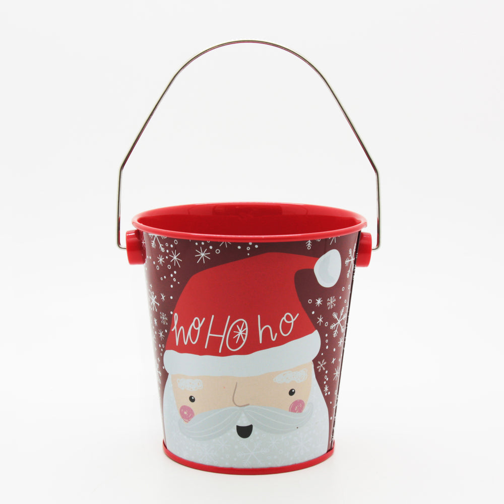 Christmas R.D Bucket(10.2*10.3CM) featuring Santa design with a festive red color and a metal handle.