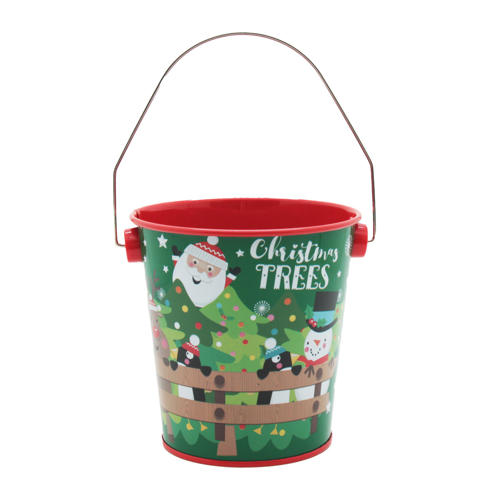 Christmas R.D Bucket(10.2*10.3CM) with festive design featuring Santa and Christmas trees.