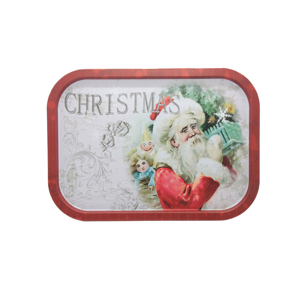 Christmas Metal Tray(25/40*28.5CM) featuring Santa and festive design.