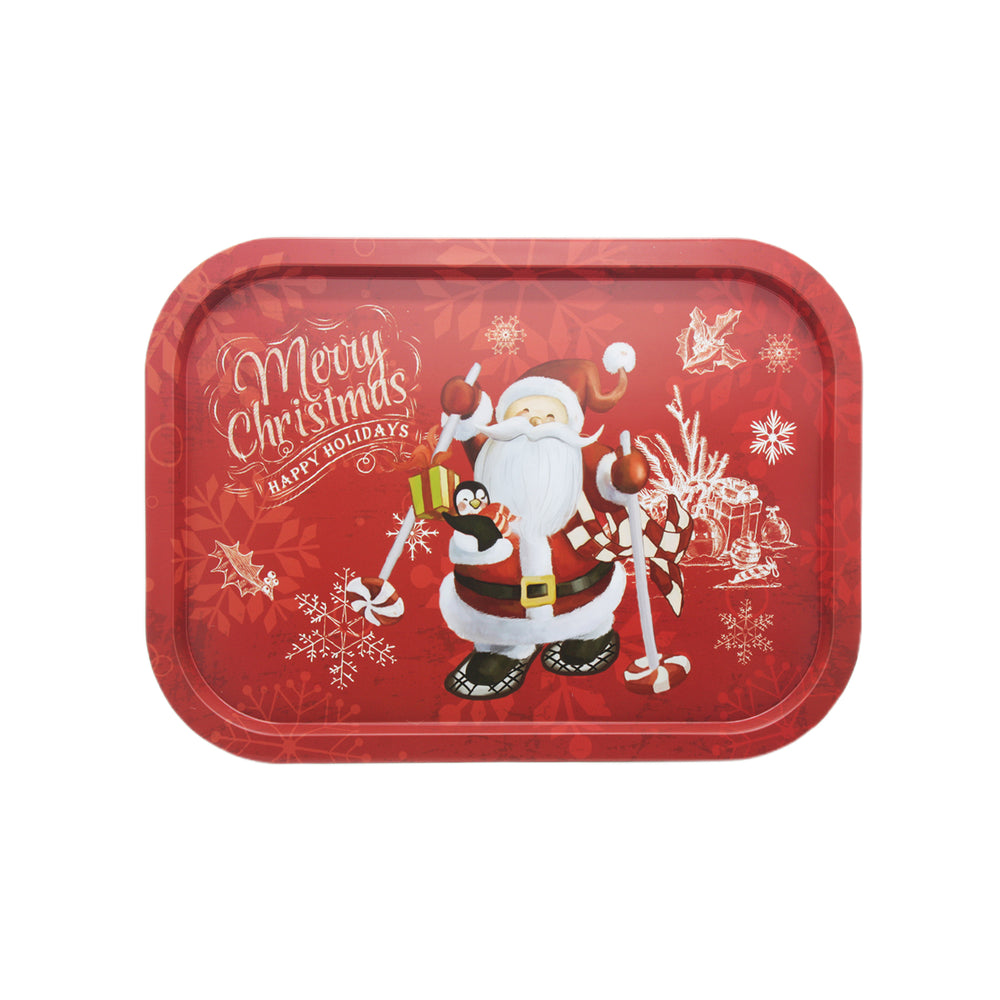 Christmas Metal Tray(25/40*28.5CM) featuring Santa with holiday decorations and festive design.
