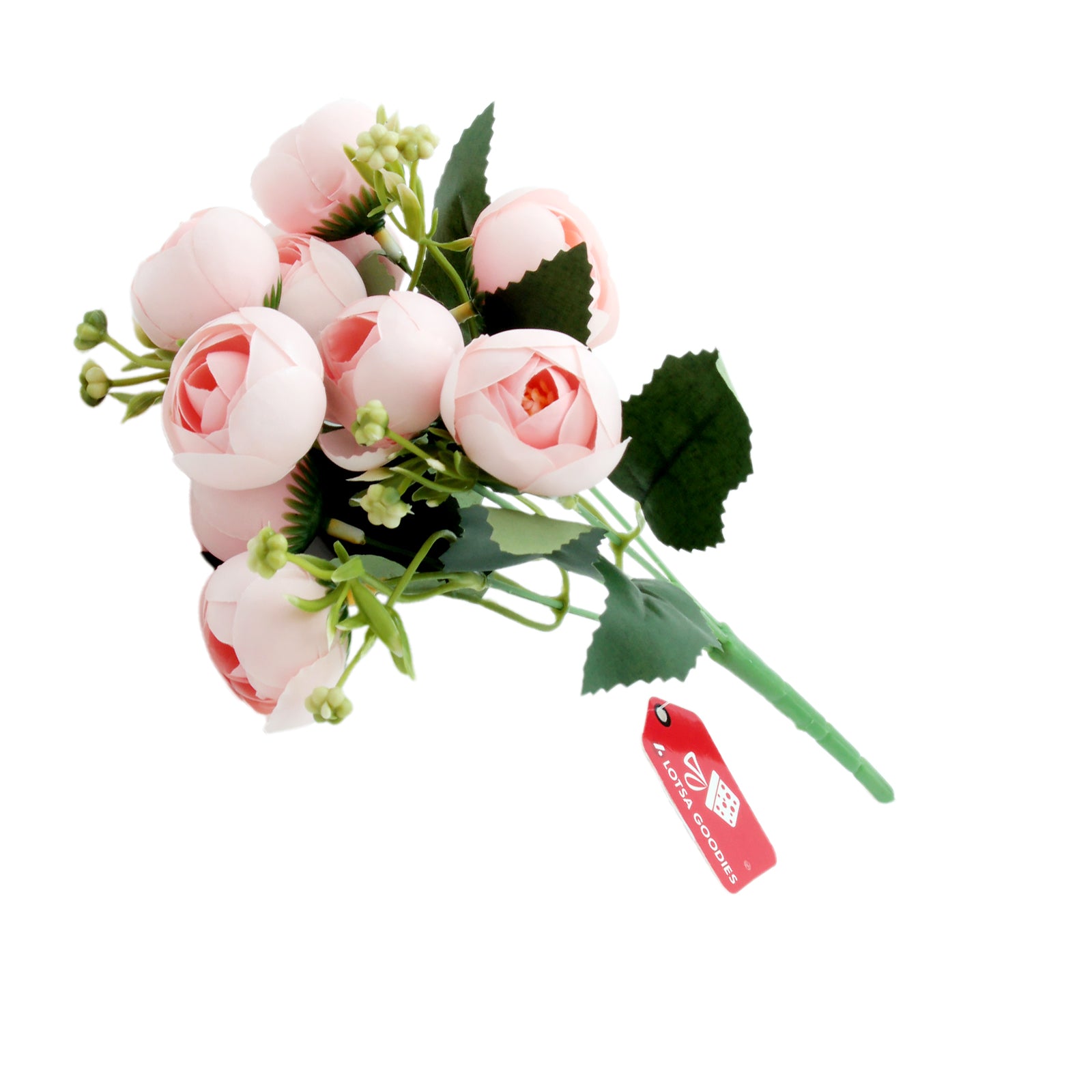 Artificial Peony Bouquet featuring realistic pink petals and green leaves ideal for home decor.