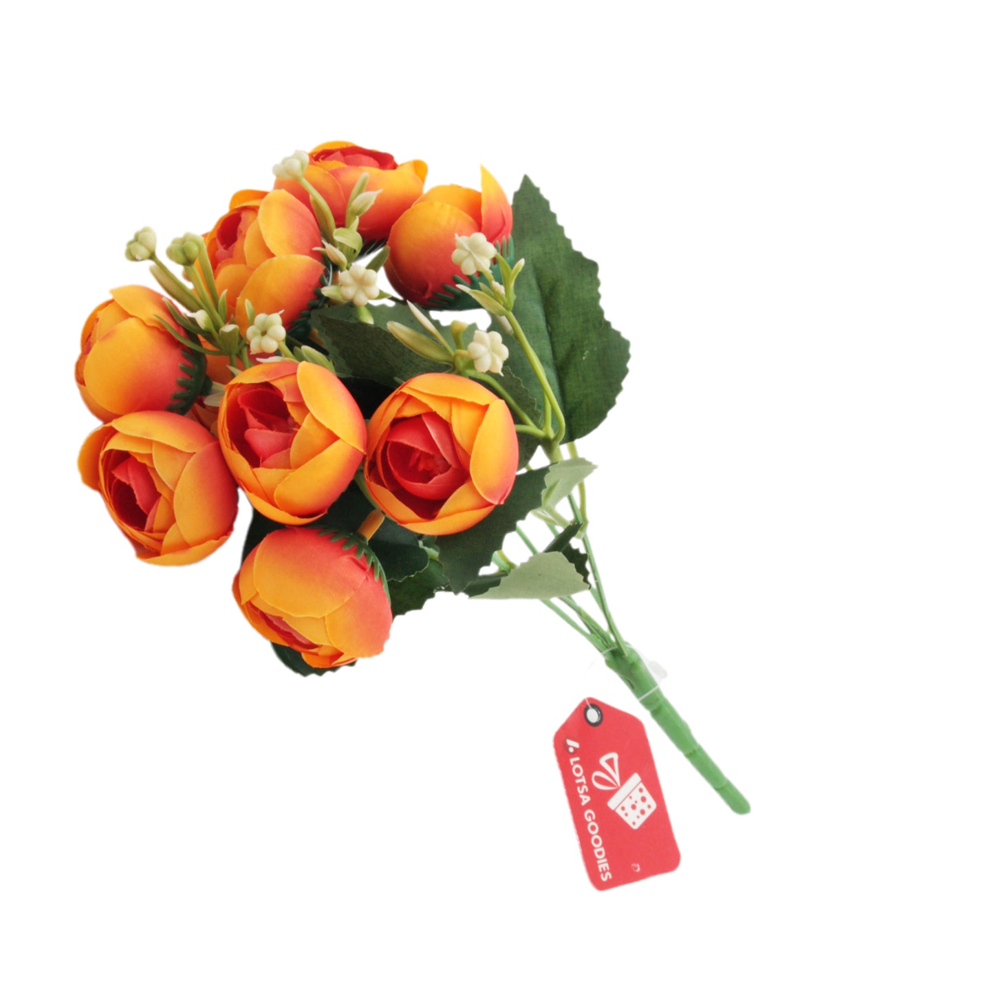 Bright artificial peony bouquet with vibrant orange and yellow flowers for home decor.