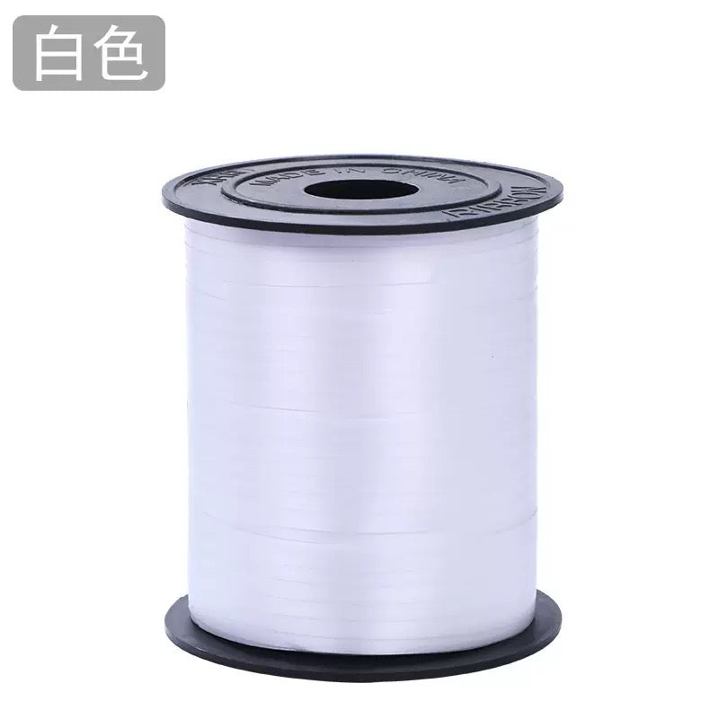 Curling Ribbon Roll(0.5CM*200M/White) on a black spool, perfect for gift wrapping and crafts.