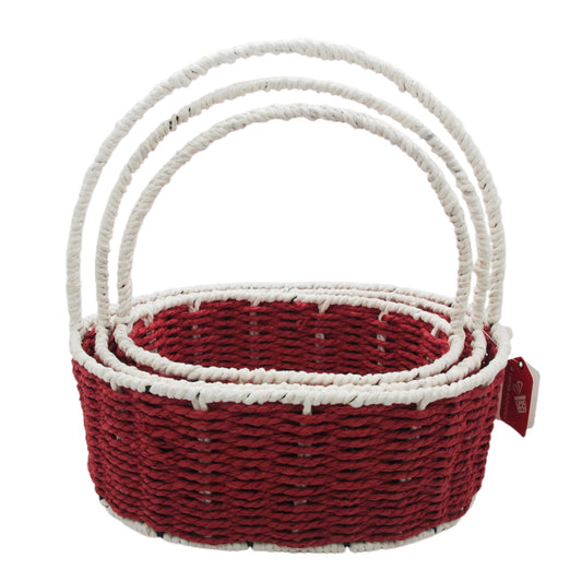 3PCS Paper Rope & Iron Frame Basket Set(NC18-40) featuring red and white woven design.