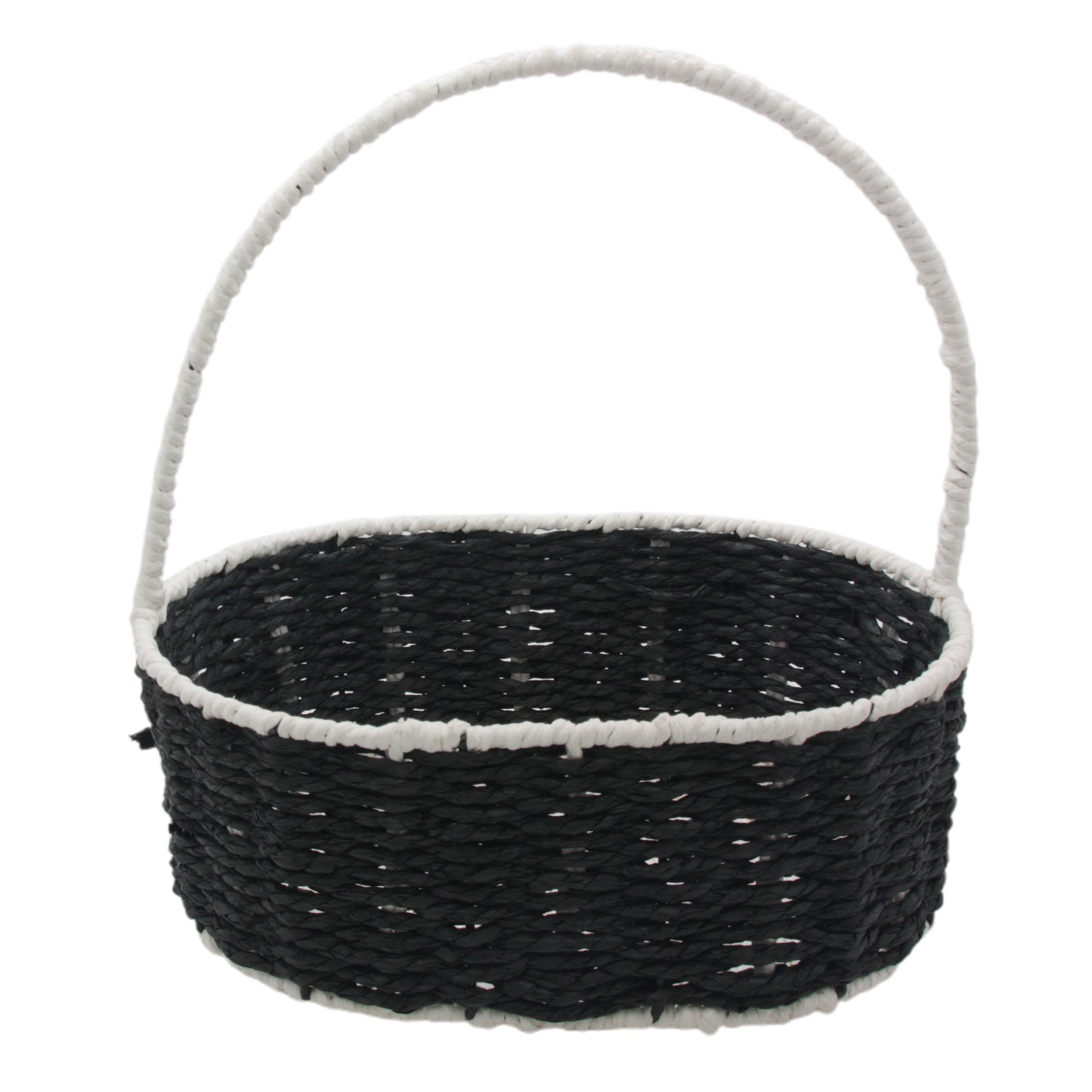 Paper Rope & Iron Frame Basket S(24*16*10CM/NC18-40) in black and white, perfect for stylish storage.