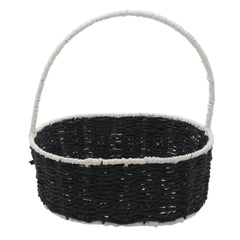 Paper Rope & Iron Frame Basket S(24*16*10CM/NC18-40) in black and white, perfect for stylish storage.