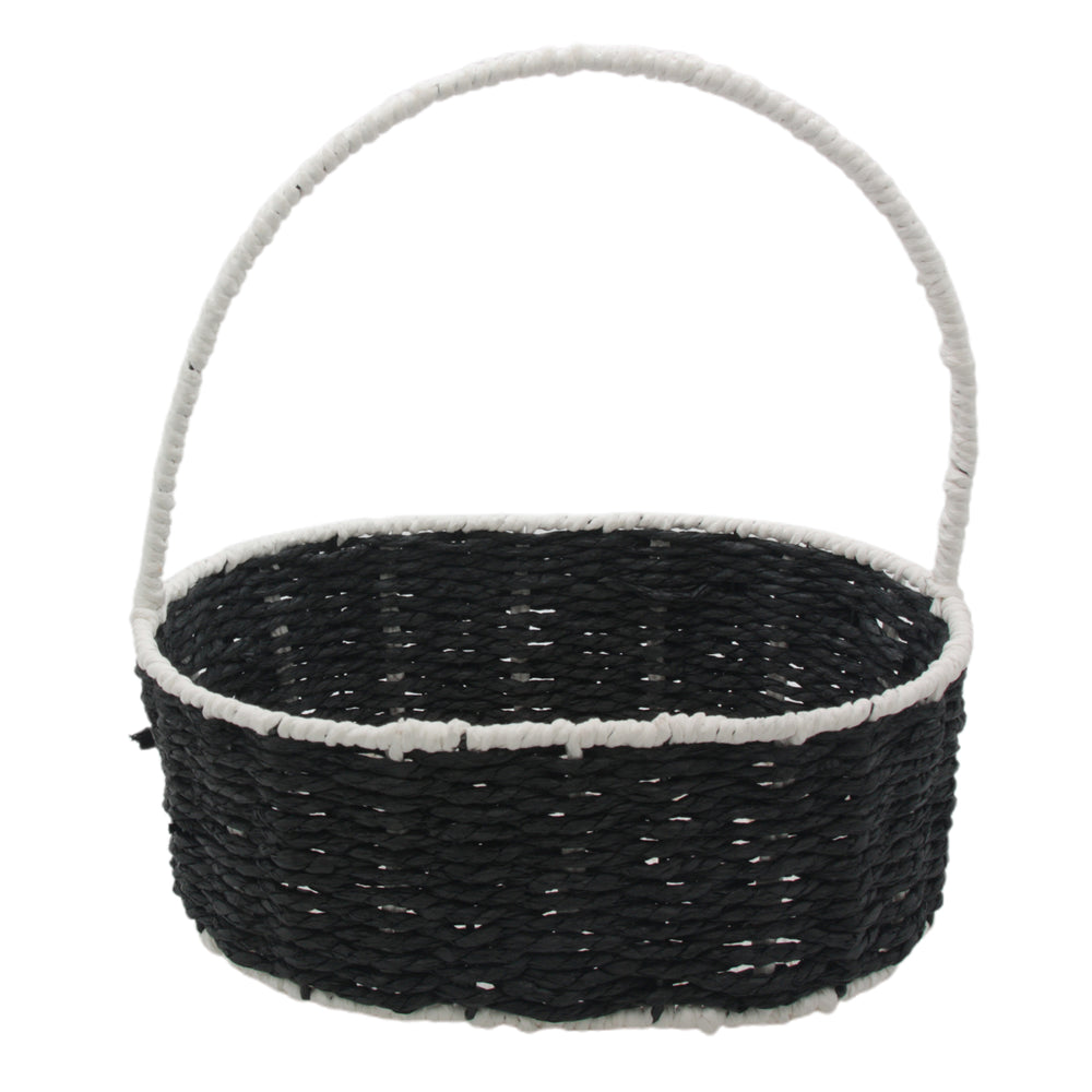 Paper Rope & Iron Frame Basket M(28*20*11CM/NC18-40) in black with white trim, perfect for stylish storage.