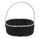 Paper Rope & Iron Frame Basket M(28*20*11CM/NC18-40) in black with white trim, perfect for stylish storage.